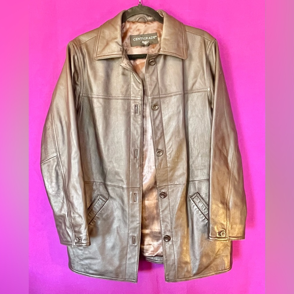 Centigrade Men's Brown Mid Length Leather Jacket